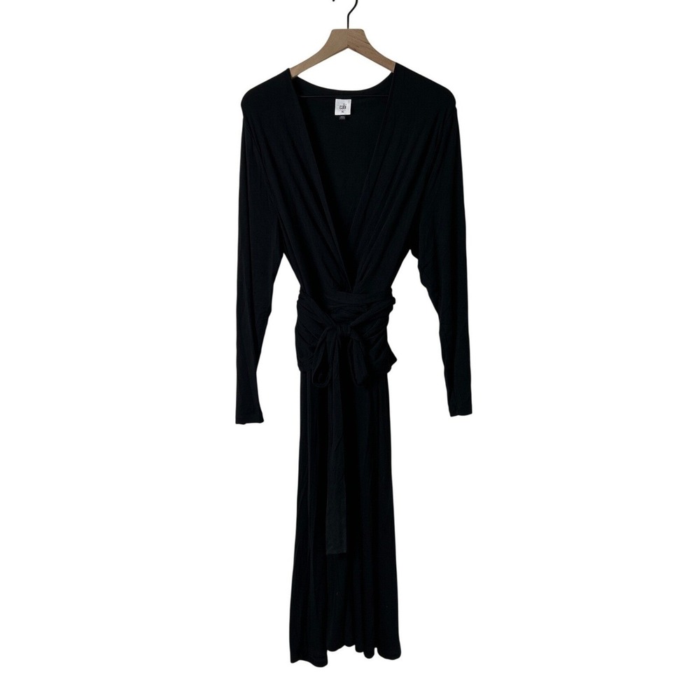 Cabi Womens Long Sleeve V-Neck Multi Wrap Maxi Dress Size XL Black